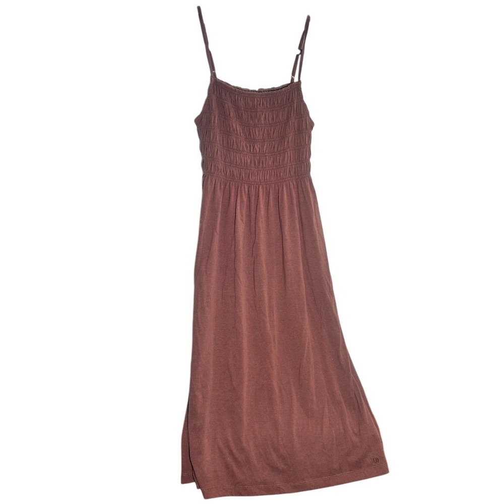 Tentree  Womens Dress Smocked Bodice Spaghetti Strap Midi Casual Brown